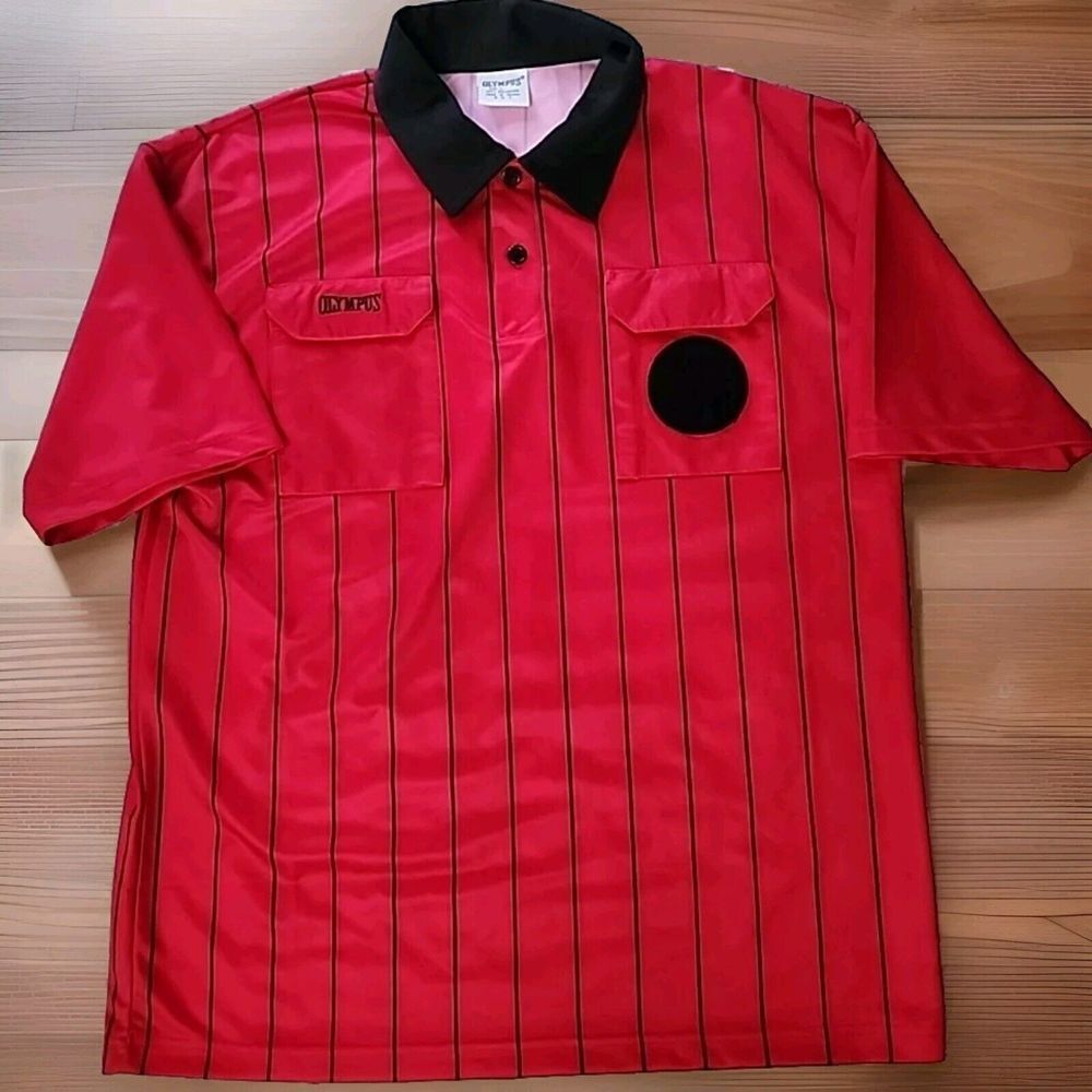US SOCCER FEDERATION REFEREE SIZE XL SHORT SLEEVED POLO Jersey SHIRT Red Black‎